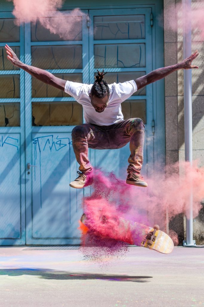 man riding skateboard